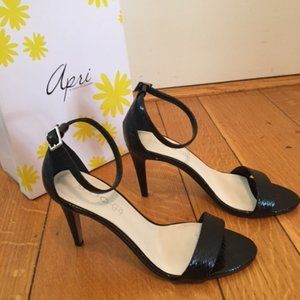 Genuine Leather Black Snake Skin Ankle Strap Heels